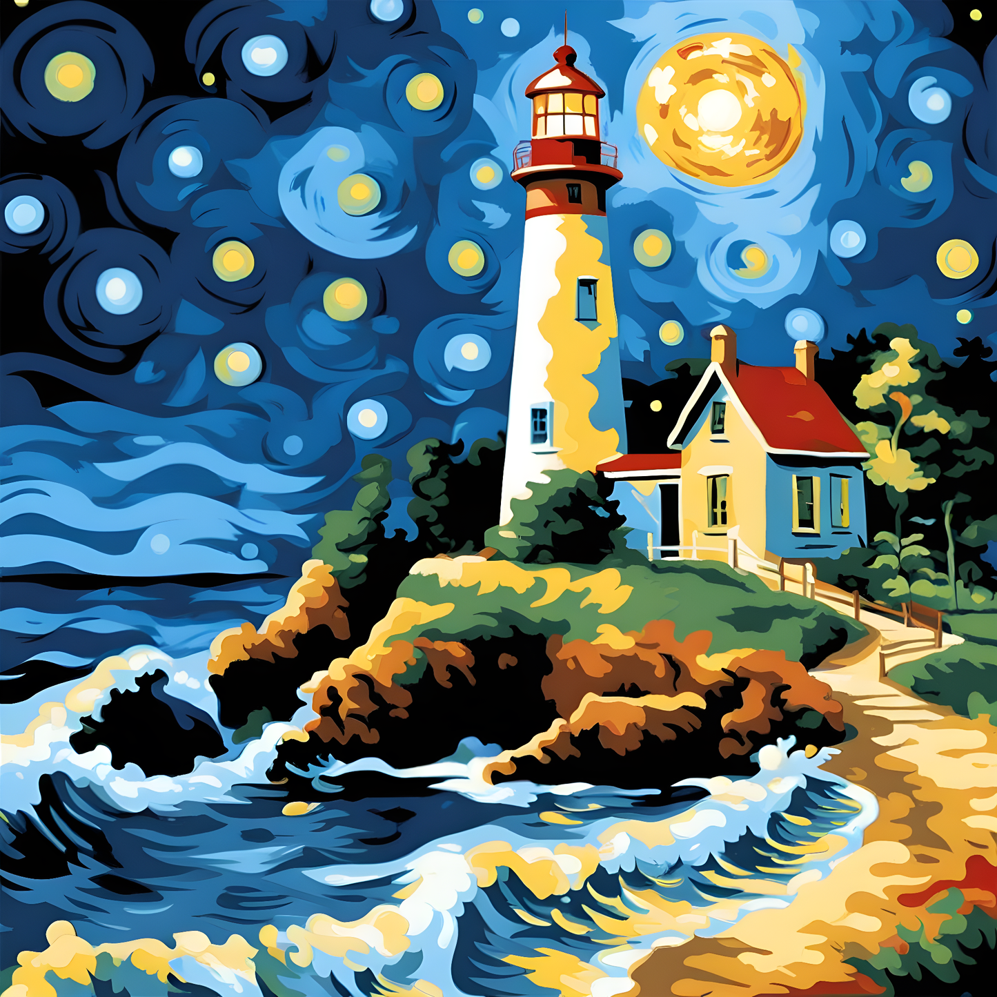 Light House Trail (3) - in Starry Night - Van-Go Paint-By-Number Kit