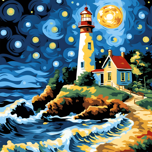 Light House Trail (3) - in Starry Night - Van-Go Paint-By-Number Kit