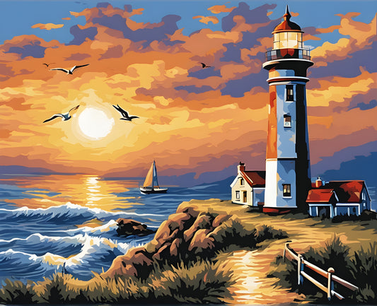 Sunset Collection OD (6) - Lighthouse in Sunset - Van-Go Paint-By-Number Kit