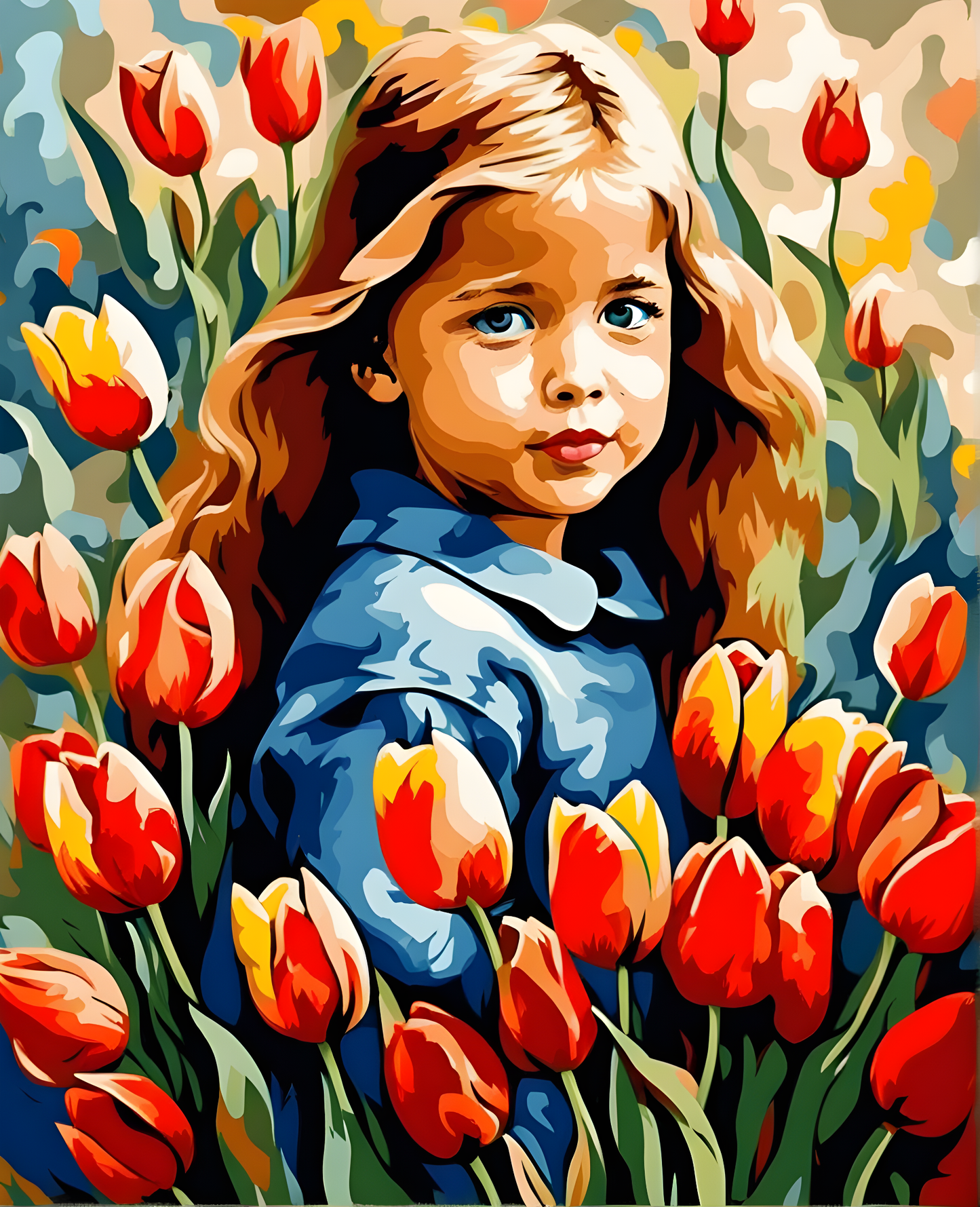 Little Girl with Tulips (4) - Van-Go Paint-By-Number Kit