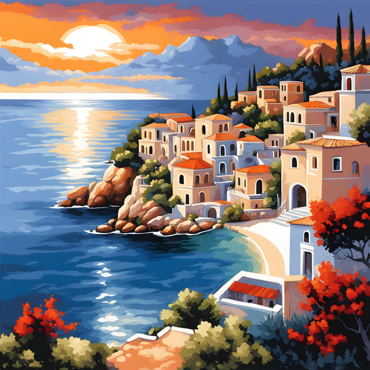 Mediterranean Bay Seascape (2) - Van-Go Paint-By-Number Kit