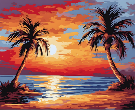 Sunset Collection OD (8) - Palm Trees Reddish Sunset - Van-Go Paint-By-Number Kit