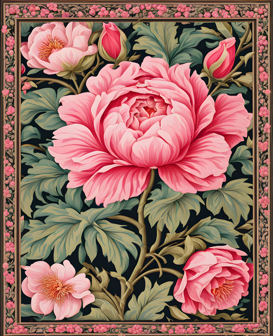 William Morris Style Collection PD (212) - Pink and Rose - Fabric Pattern - Van-Go Paint-By-Number Kit