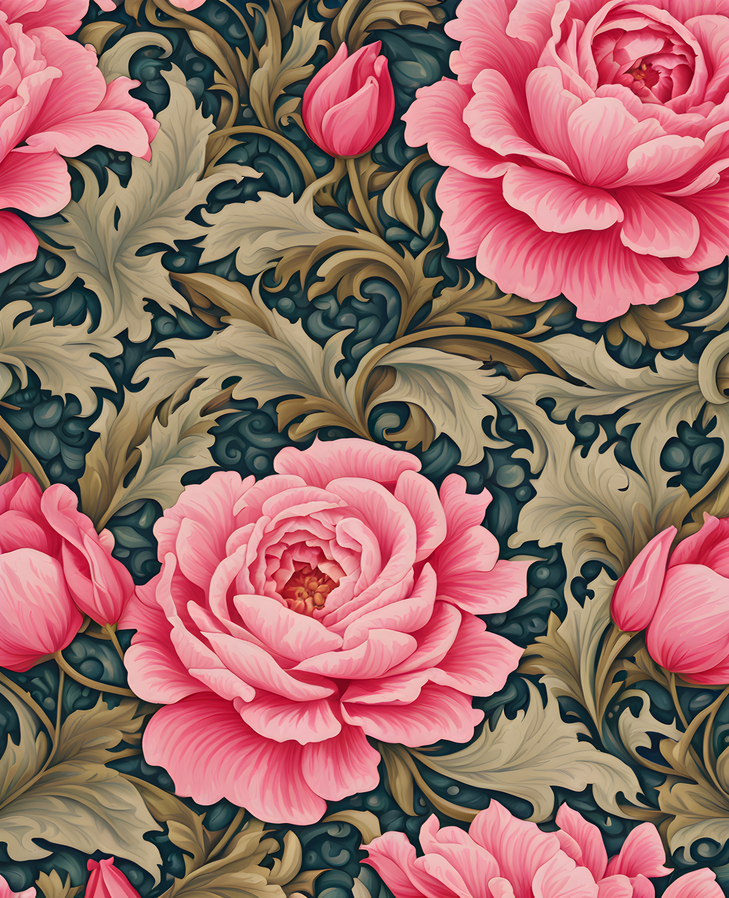 William Morris Style Collection PD (135) - Pink Rose Fabric Pattern - Van-Go Paint-By-Number Kit