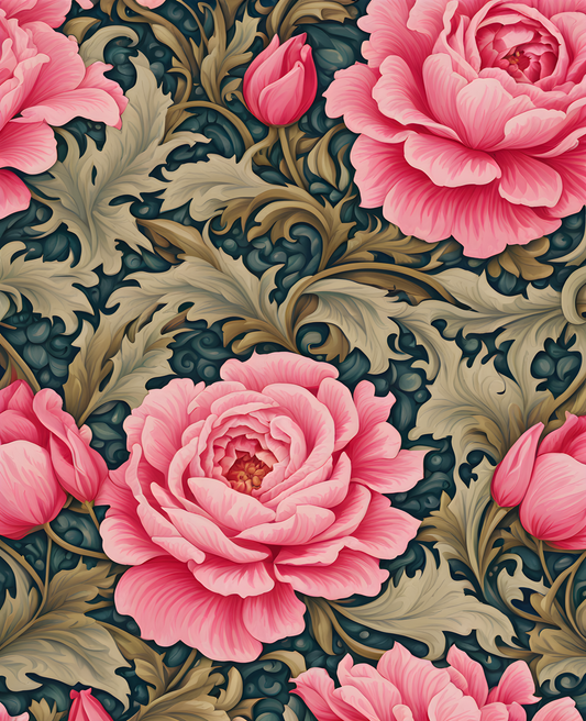 William Morris Style Collection PD (135) - Pink Rose Fabric Pattern - Van-Go Paint-By-Number Kit