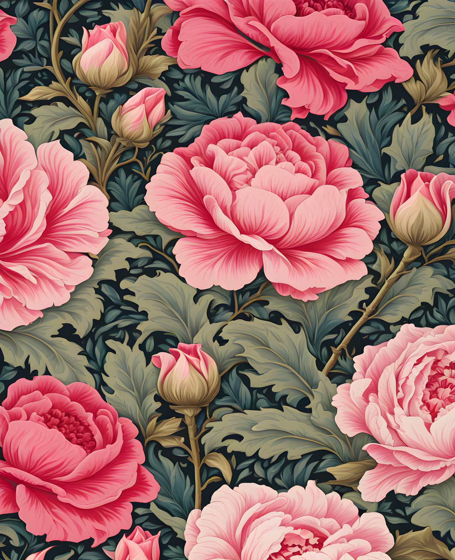 William Morris Style Collection PD (136) - Pink Rose Fabric Pattern - Van-Go Paint-By-Number Kit