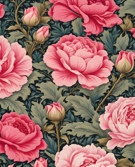 William Morris Style Collection PD (136) - Pink Rose Fabric Pattern - Van-Go Paint-By-Number Kit