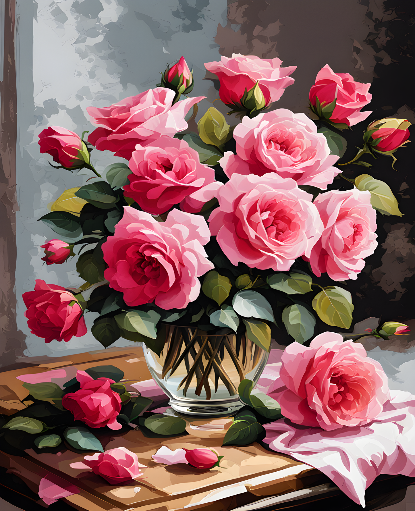 Pink Roses On A Table PD (1) - Van-Go Paint-By-Number Kit