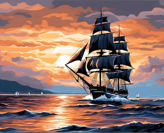Sailing Ships Collection PD (17) - at sunset - Van-Go Paint-By-Number Kit