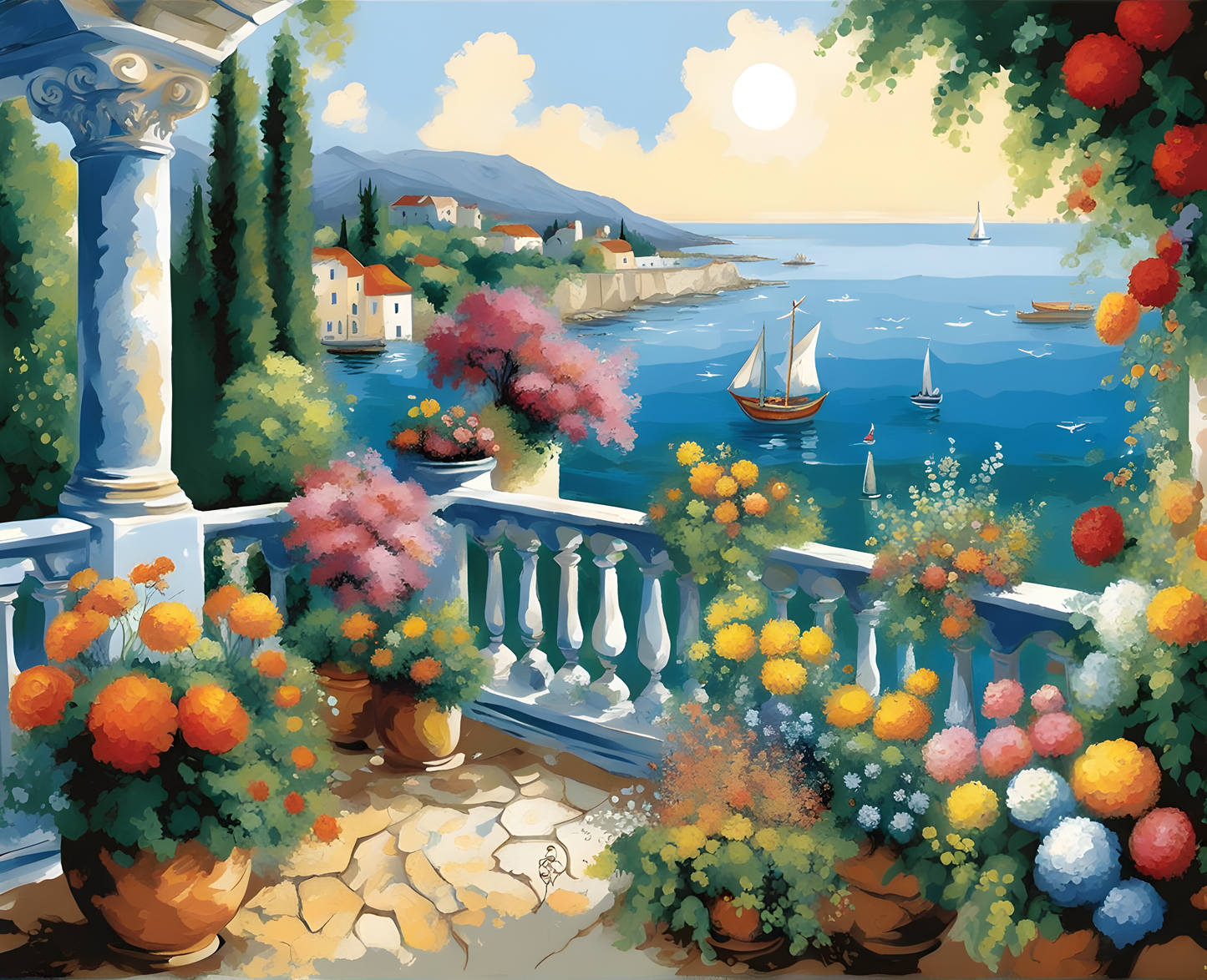 Seaside Balcony Garden (PD) - Van-Go Paint-By-Number Kit