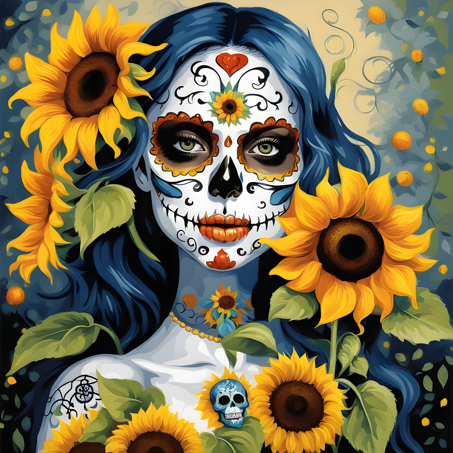 Sunflowers Sugar skull Girl (5) - Van-Go Paint-By-Number