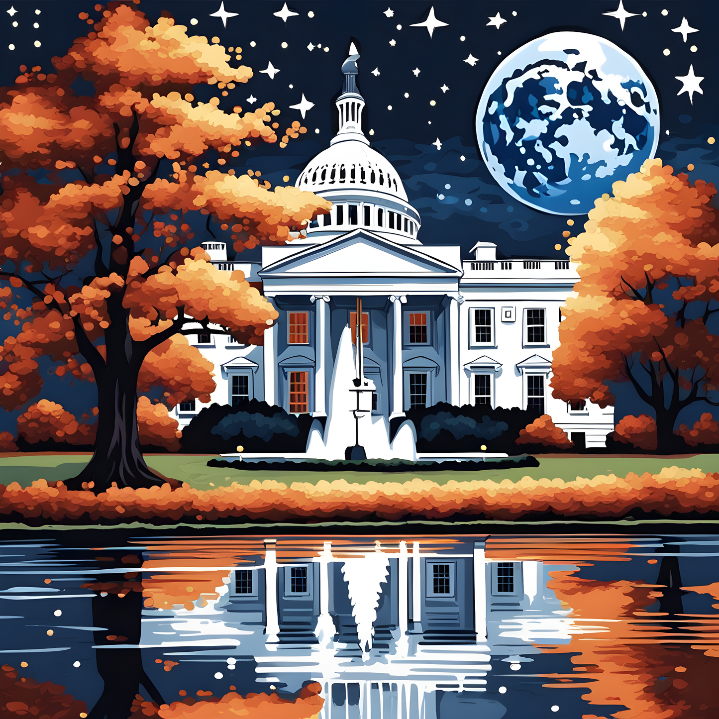 The White House (7) - at Starry Night - Van-Go Paint-By-Number Kit