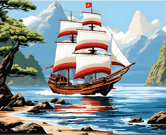 Sailing Ships Collection PD (27) - Traditional Chinese sailing ship - Van-Go Paint-By-Number Kit