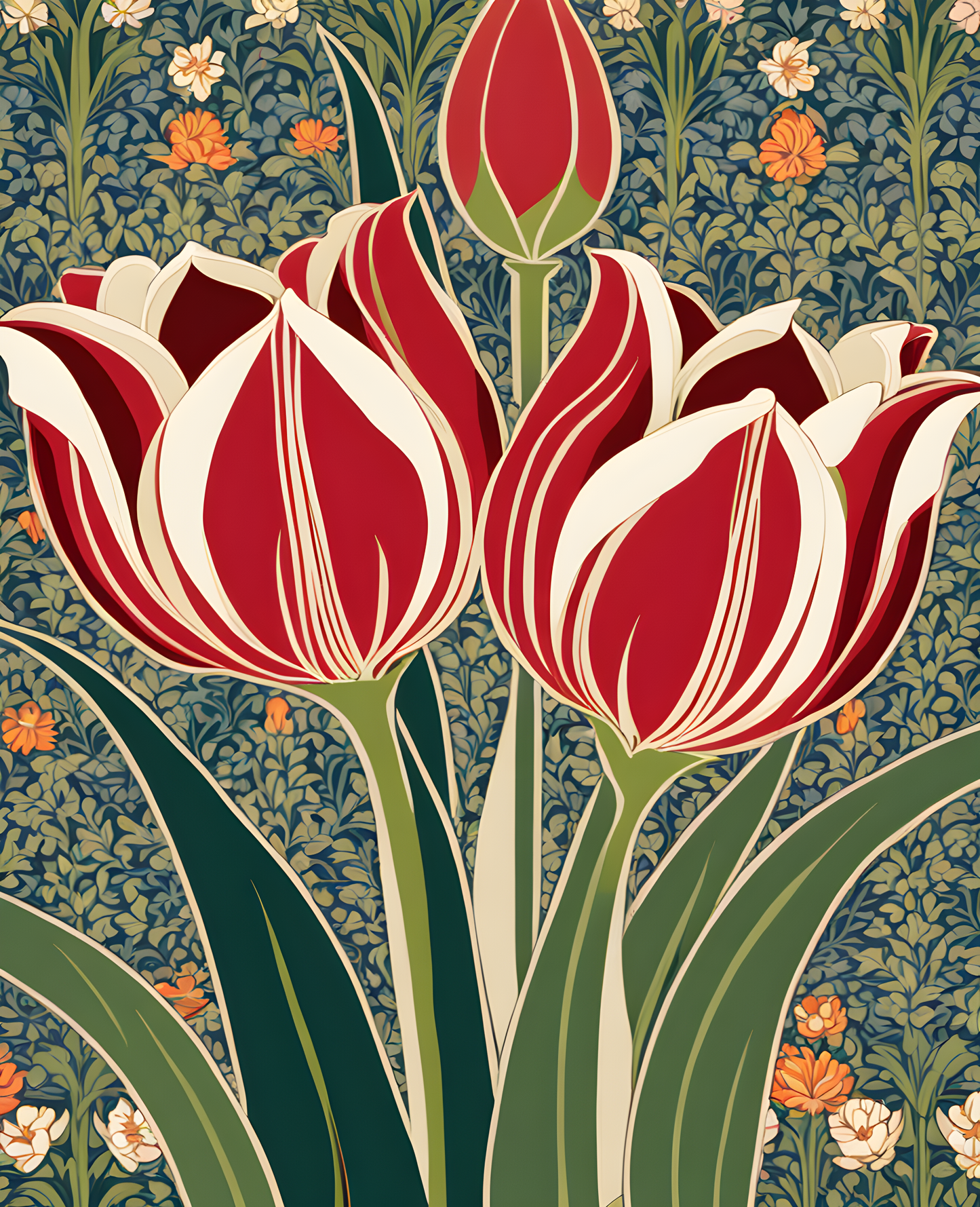 William Morris Style Collection PD (186) - Tulip and Willow- Fabric Pattern - Van-Go Paint-By-Number Kit