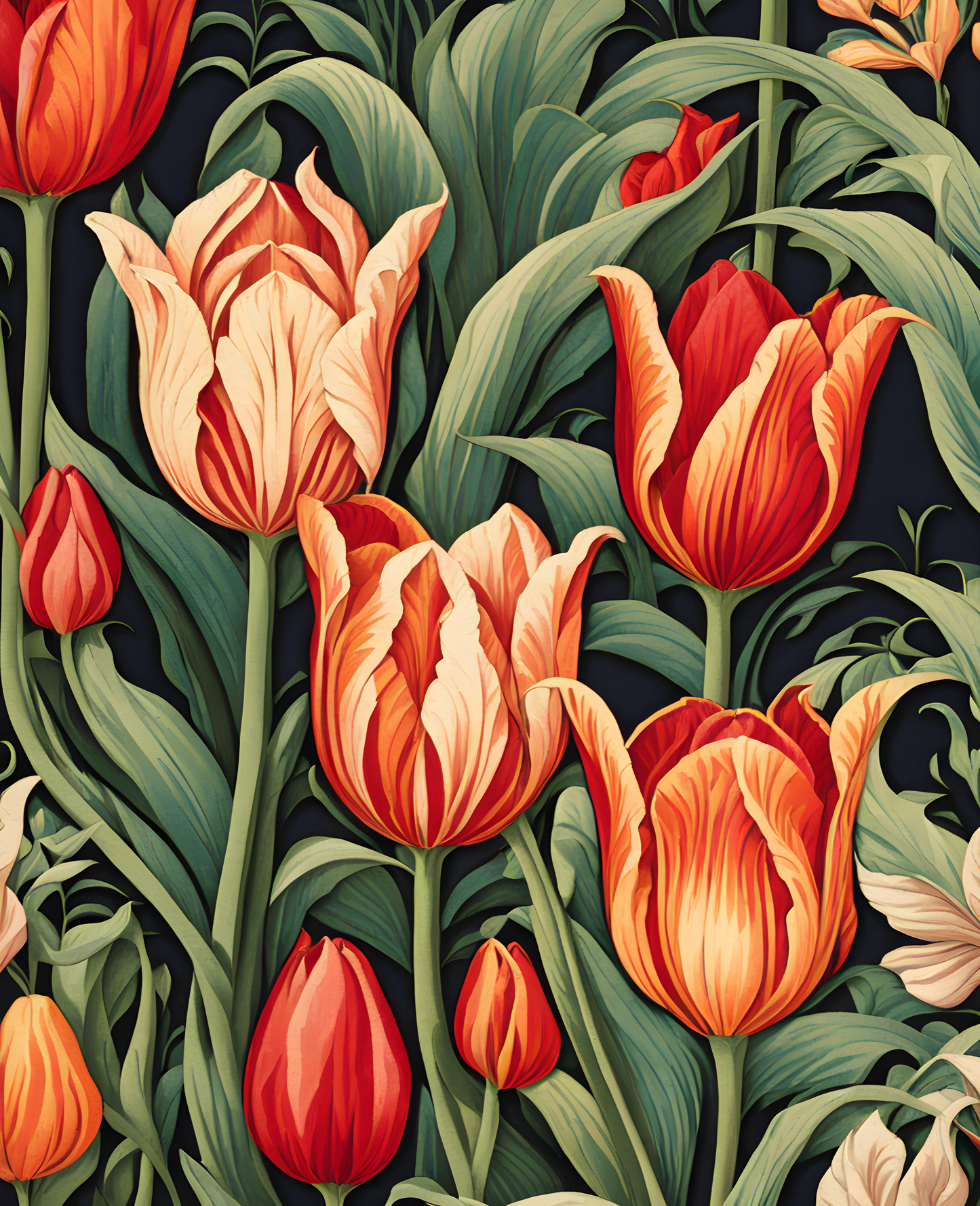 William Morris Style Collection PD (187) - Tulip and Willow- Fabric Pattern - Van-Go Paint-By-Number Kit