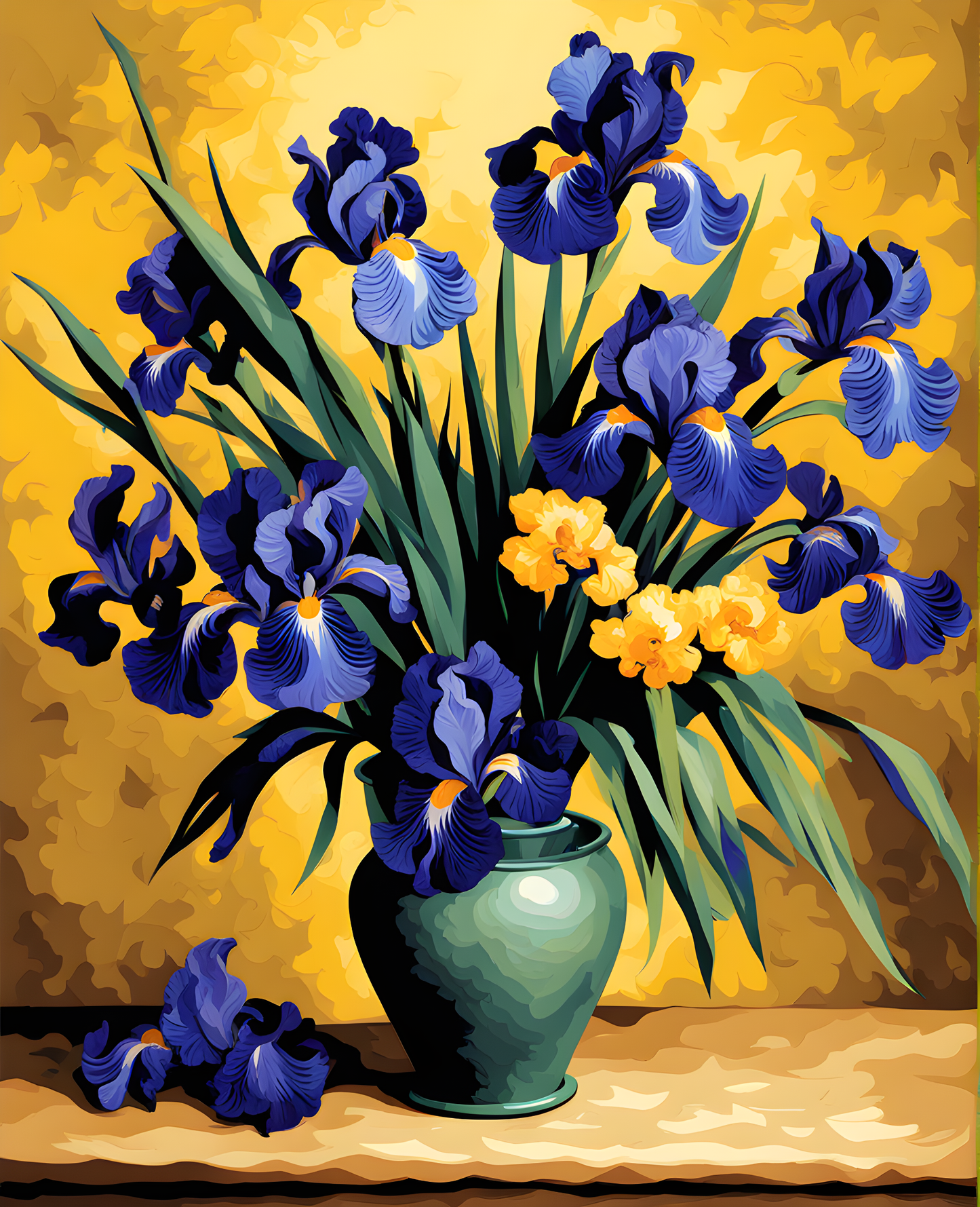 Vase with Irises Against a Yellow Background - Van-Go Paint-by-Number Kit…
