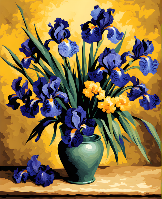Vase with Irises Against a Yellow Background - Van-Go Paint-by-Number Kit…
