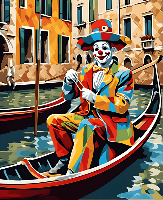 Venetian Carnival Clowns in Gondolas PD (1) - Van-Go Paint-By-Number Kit