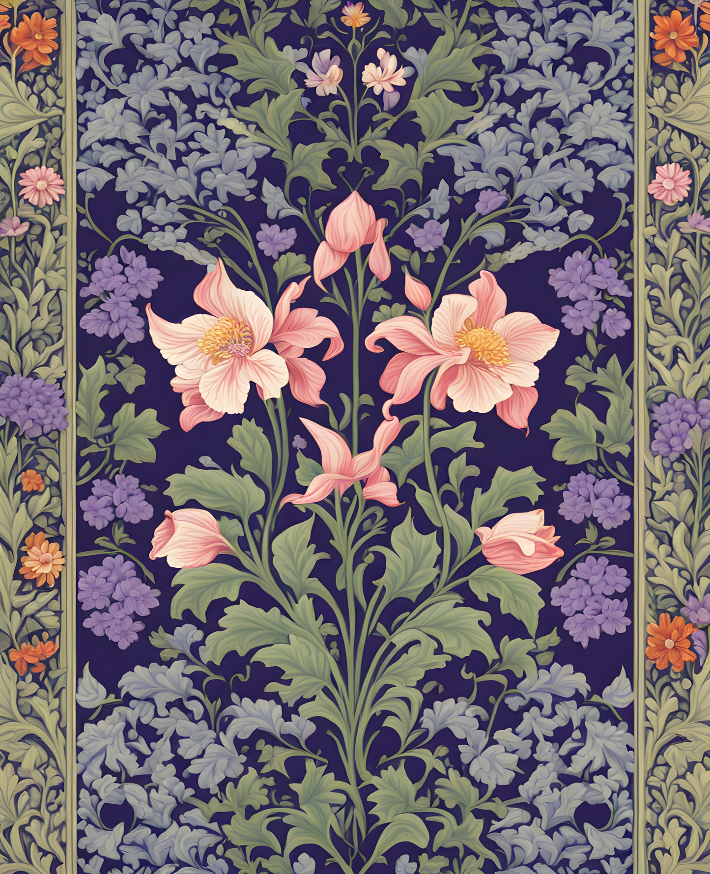 William Morris Style Collection PD (194) - Violet and Columbine - Fabric Pattern - Van-Go Paint-By-Number Kit