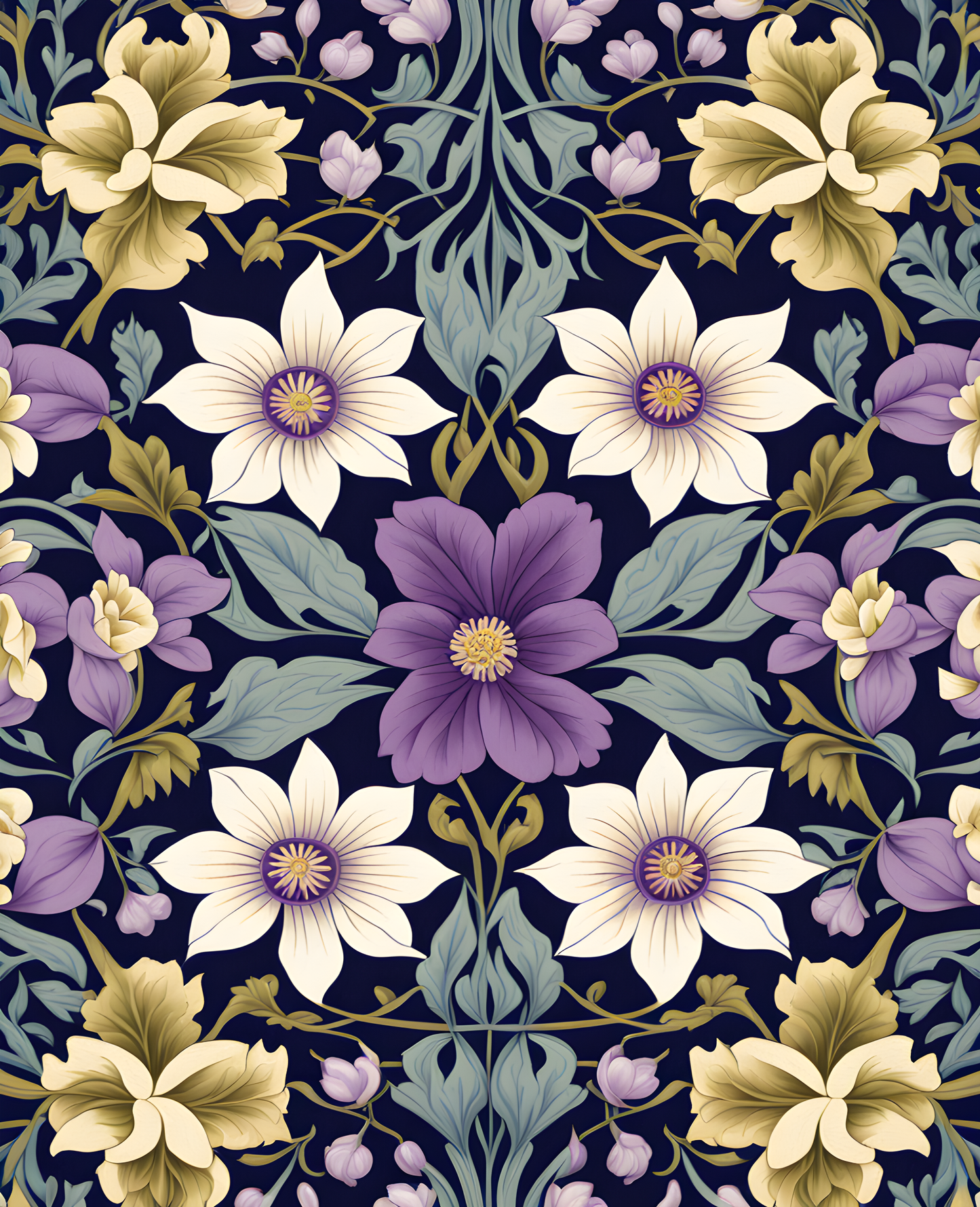 William Morris Style Collection PD (193) - Violet and Columbine - Fabric Pattern - Van-Go Paint-By-Number Kit