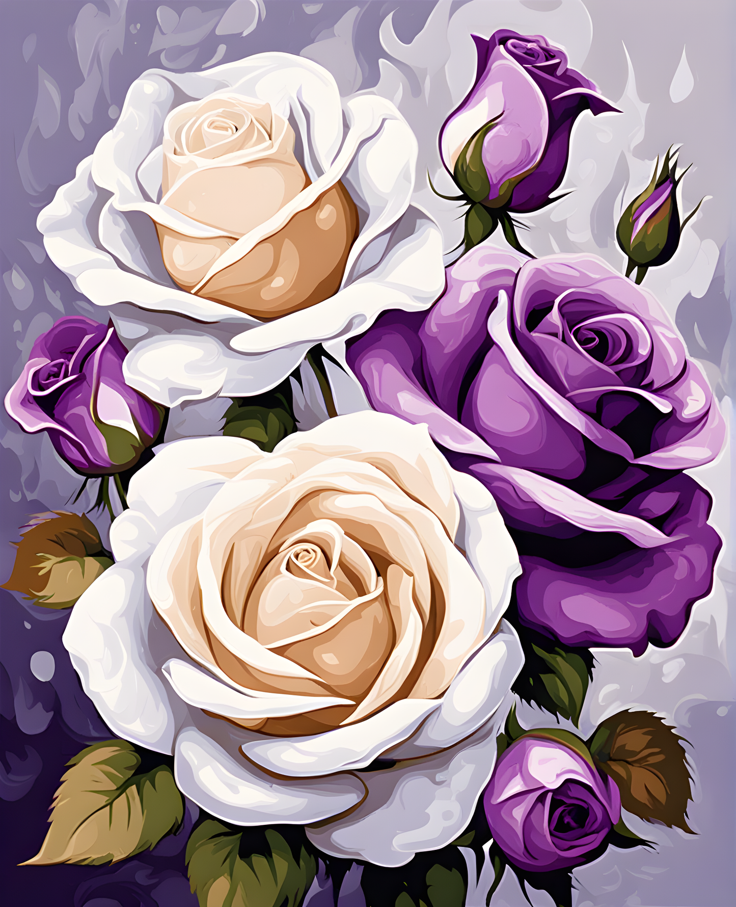 White and Purple Roses (2) - Van-Go Paint-By-Number Kit