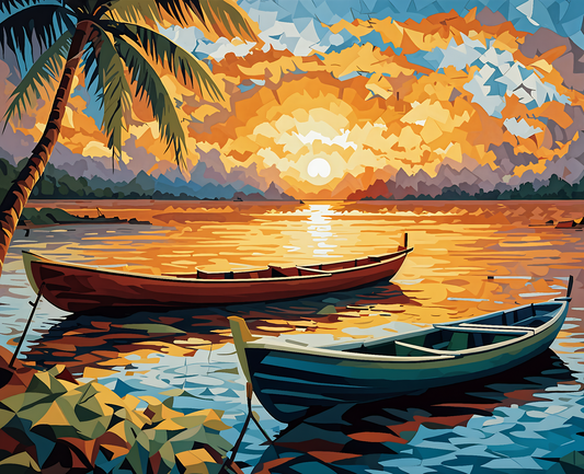 Boats at the Amazonas Sunrise PD (1) - Van-Go Paint-By-Number Kit