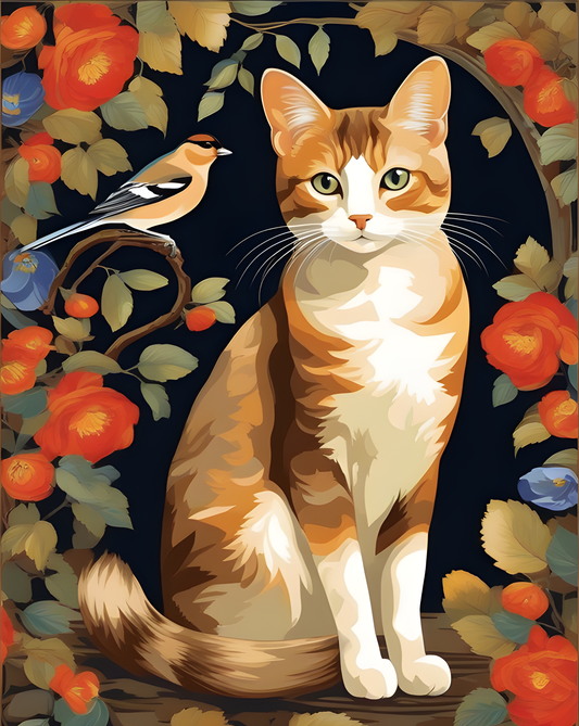 Cats Collection PD (52) - A Cat and a Chaffinch - Van-Go Paint-By-Number Kit