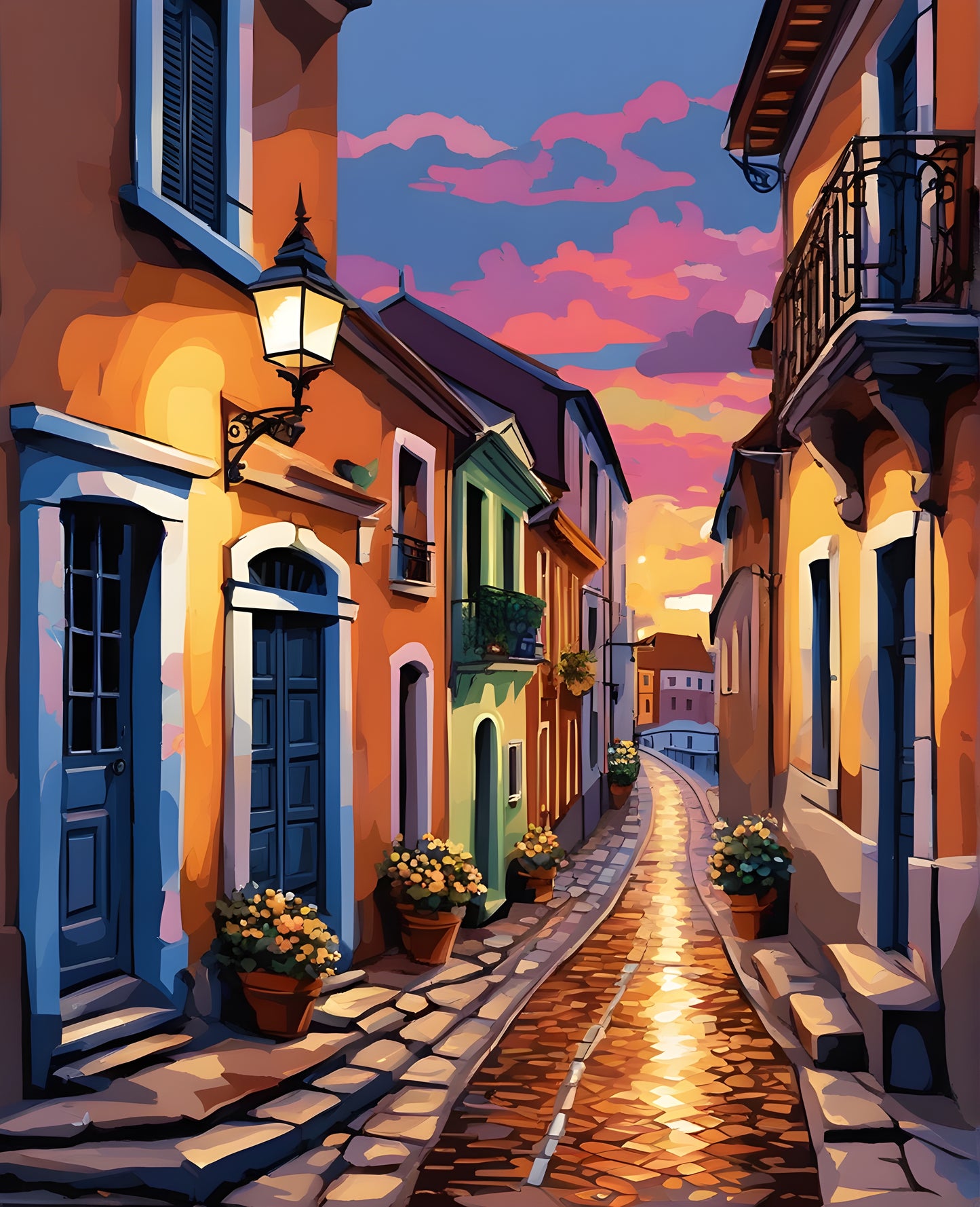 A European street at twilight - Van-Go Paint-By-Number Kit