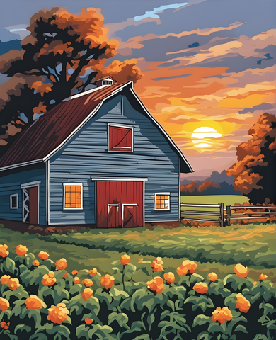 A Farm Barn at Sunset - Van-Go Paint-By-Number Kit
