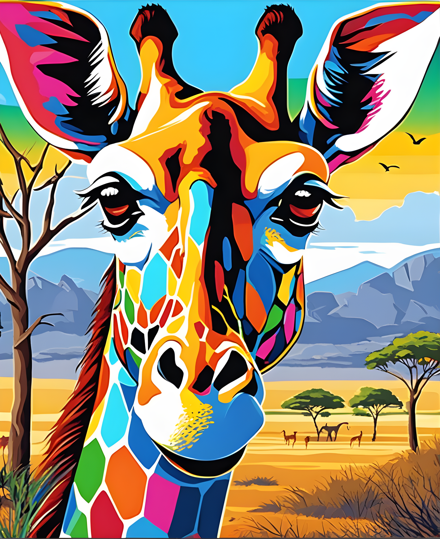 Colorful Giraffe in the Savanna - Van-Go Paint-By-Number Kit