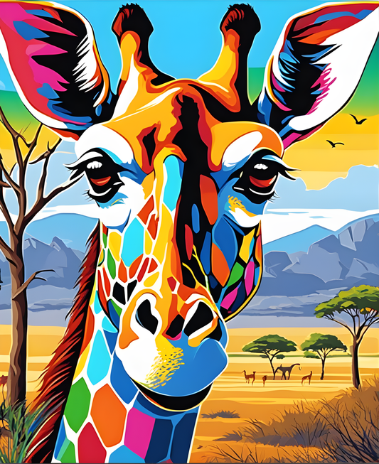Colorful Giraffe in the Savanna - Van-Go Paint-By-Number Kit