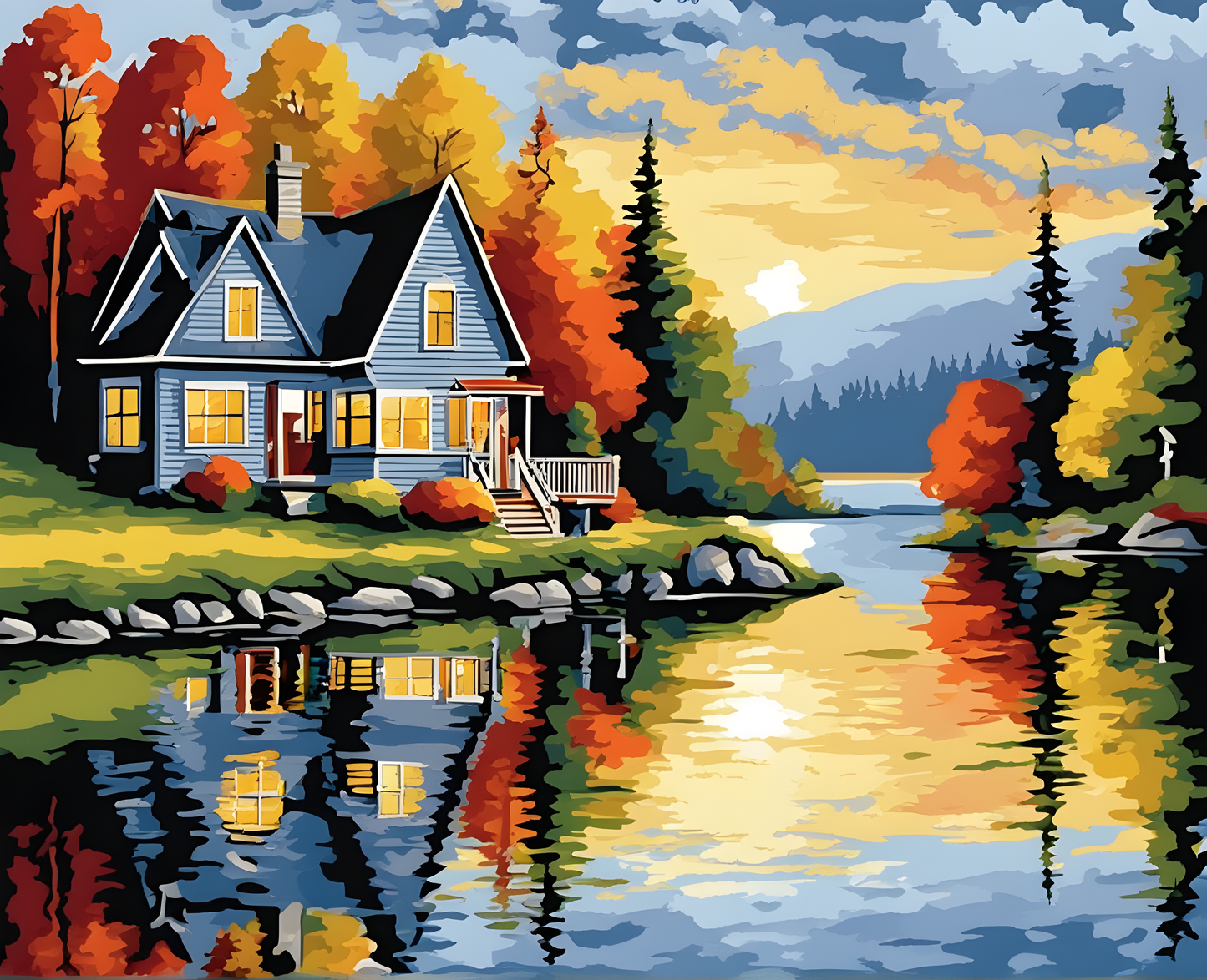 A House by a lake (2) - Van-Go Paint-By-Number Kit