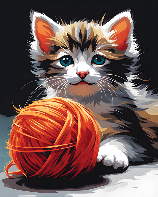 A Kitten with wool ball PD (1) - Van-Go Paint-By-Number Kit