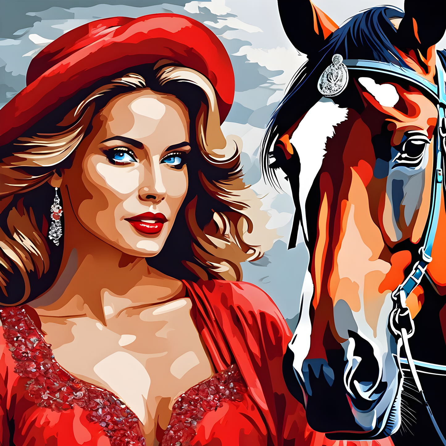 Lady In Red Collection PD (24) - with Horse - Van-Go Paint-By-Number Kit