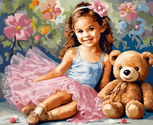 A little ballerina and her teddy bear - Van-Go Paint-By-Number Kit