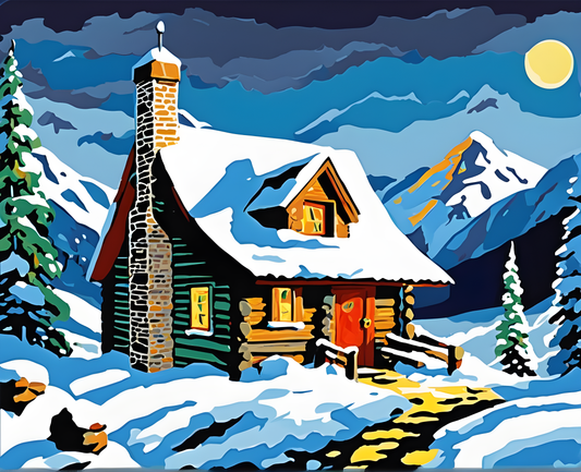 A Little Cabin in the Snowy Mountains (1) - Van-Go Paint-By-Number Kit