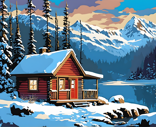 A Little Cabin in the Snowy Mountains (2) - Van-Go Paint-By-Number Kit