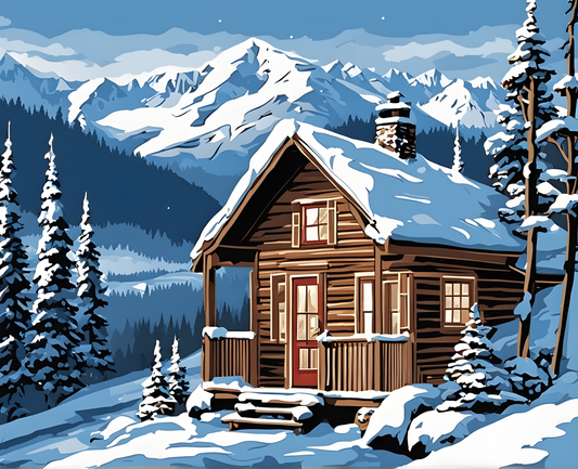 A Little Cabin in the Snowy Mountains (5) - Van-Go Paint-By-Number Kit