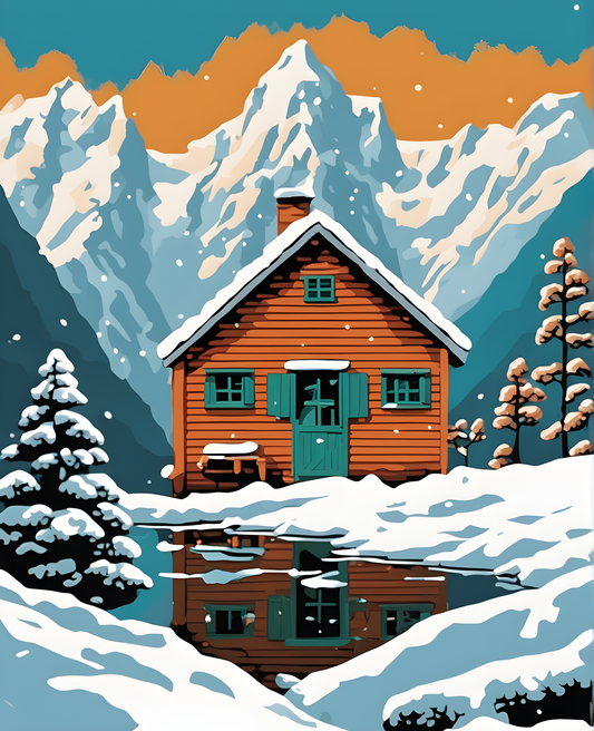 A Little Cabin in the Snowy Mountains (4) - Van-Go Paint-By-Number Kit