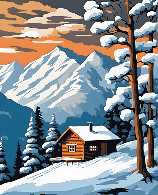 A Little Cabin in the Snowy Mountains (3) - Van-Go Paint-By-Number Kit