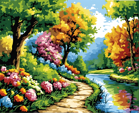 A little path by the river - Van-Go Paint-By-Number Kit