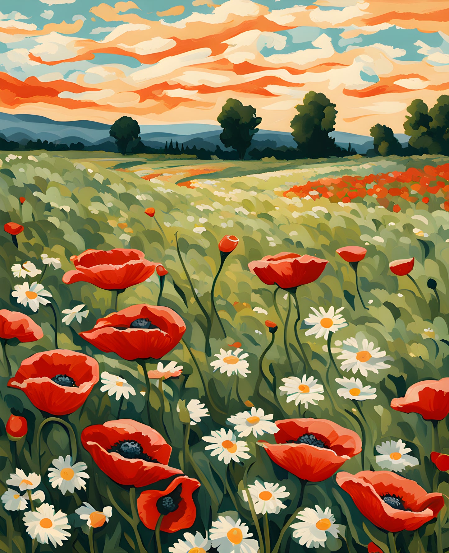 A Poppy Field with Daisies (2) - Van-Go Paint-By-Number Kit