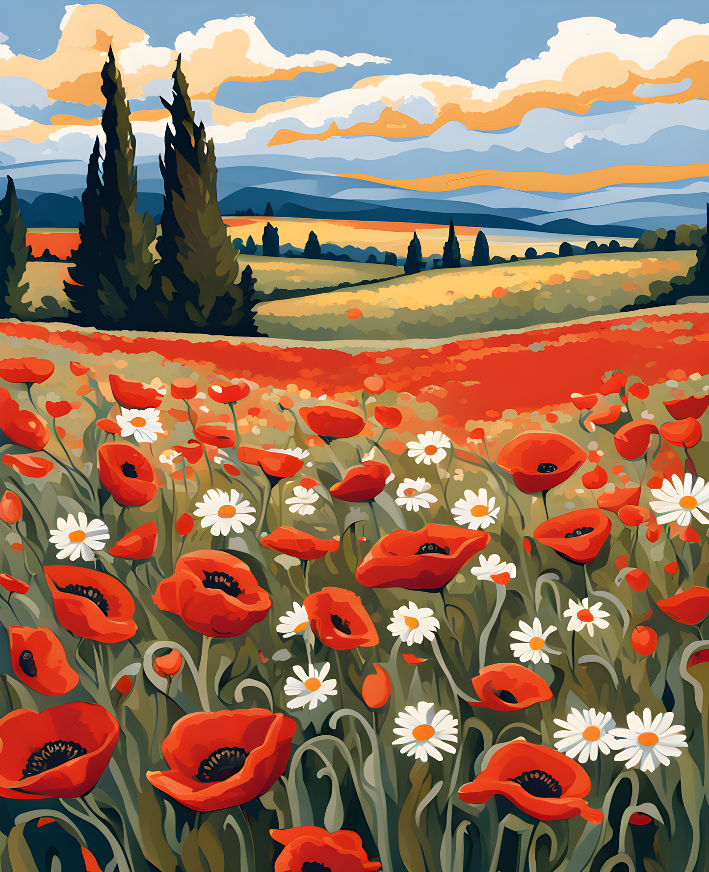 A Poppy Field with Daisies (1) - Van-Go Paint-By-Number Kit