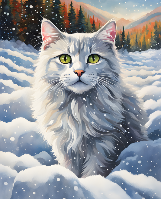 A Shaggy White Gray Cat (3) - Van-Go Paint-By-Number Kit