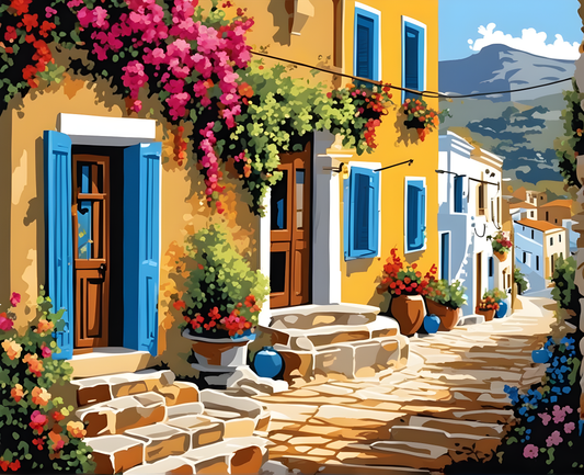 A street in a Greek village (2) - Van-Go Paint-By-Number Kit