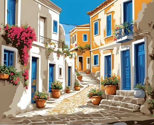 A street in a Greek village (1) - Van-Go Paint-By-Number Kit