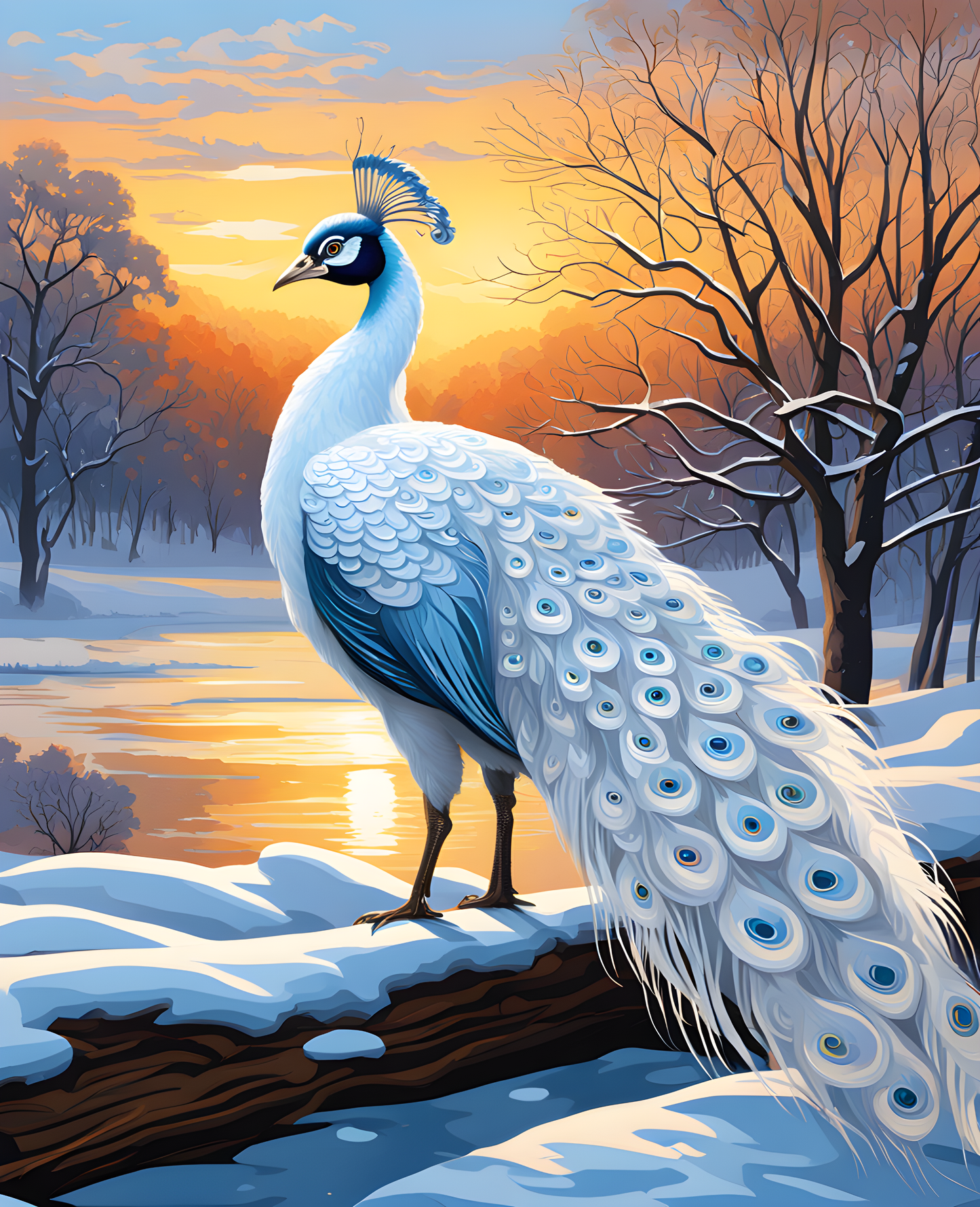 A White Peacock in Snow (2) - Van-Go Paint-By-Number Kit