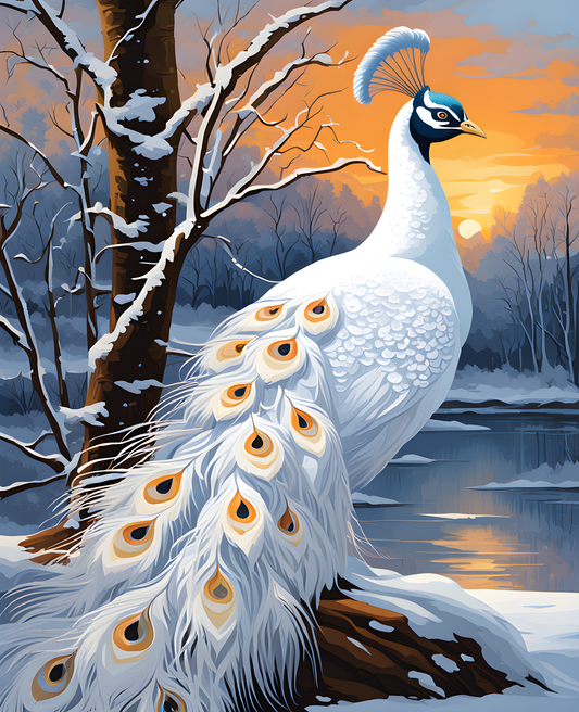 A White Peacock in Snow (1) - Van-Go Paint-By-Number Kit