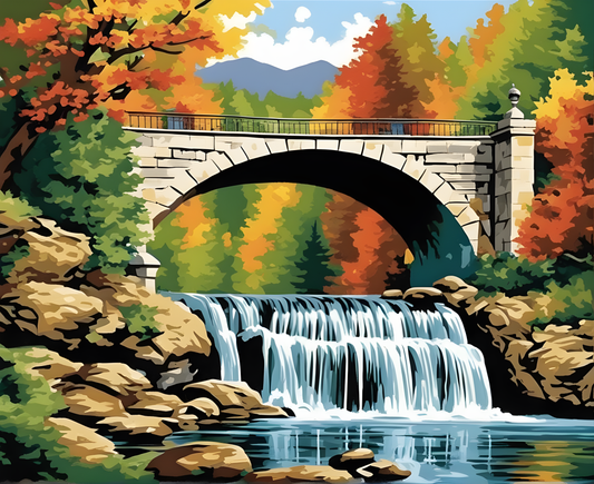 A waterfall under the bridge - Van-Go Paint-By-Number Kit