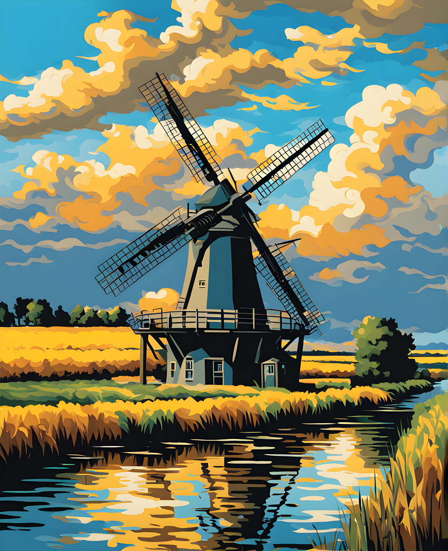 A Windmill on a Polder Waterway PD (1) - Van-Go Paint-By-Number Kit